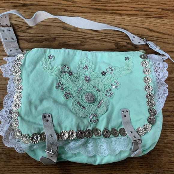 Seafoam Green Embellished Messenger Bag - Rare! - Picture 2 of 4